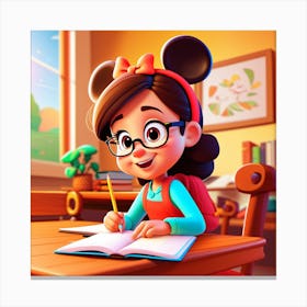 School Girl In Glasses Canvas Print