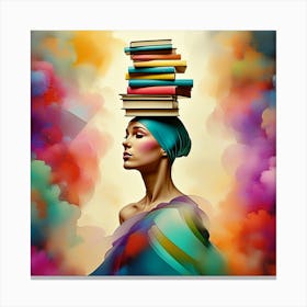 Colorful Woman with Books in Artistic Poise Canvas Print