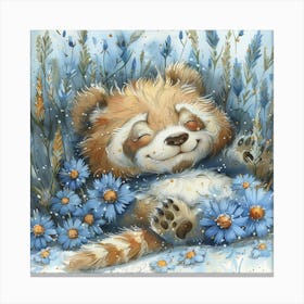 Panda In Flowers Blue White Grey Colour Canvas Print