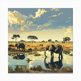 Elephants In The Savannah Canvas Print