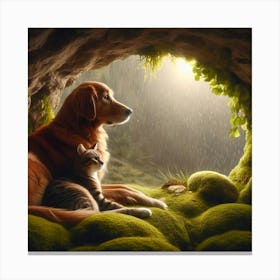 Cat And Dog In A Cave 1 Canvas Print