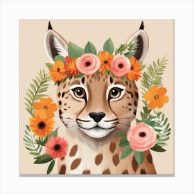 Floral Baby Lynx Nursery Illustration (35) Canvas Print