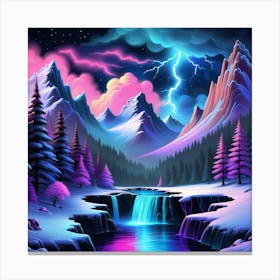 Winter Landscape With Lightning Canvas Print