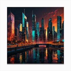 Cityscape At Night 1 Canvas Print