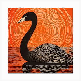 Retro Bird Lithograph Swan 2 Canvas Print