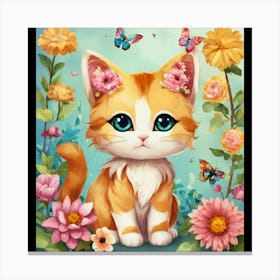 Kitty In Flowers Canvas Print