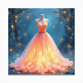 Dreamy Dress In Watercolor, Surrounded By Sparkling Fairy Lights 1 Canvas Print