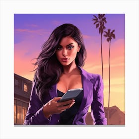 GTA Style Kim Kardashian With An Iphone Canvas Print