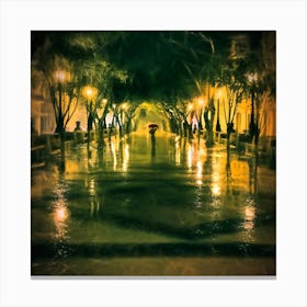 Rainy Night On The Prado Square Canvas Print
