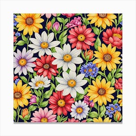 Seamless Pattern With Flowers Canvas Print