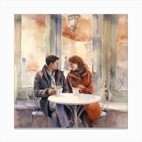 Couple Having Coffee In Cafe Canvas Print