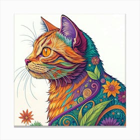 Boho Cat With Whimsical Flowers Canvas Print