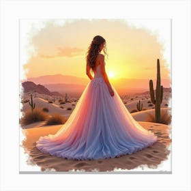 Gorgeous Gown Watercolor, With A Serene Desert Sunset View 1 Canvas Print