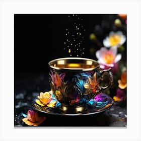 Tea Cup With Flowers Canvas Print