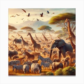 Giraffes And Zebras In Africa Canvas Print