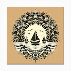 Boho art Silhouette of Sea and sailboat 2 Canvas Print