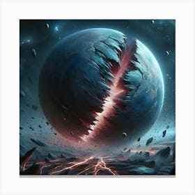 A Small Planet Being Pulled Apart By A Much Larger One, Its Surface Tearing And Breaking Apart 1 Canvas Print