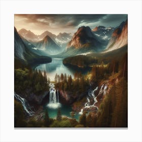 Natural pictures of mountains and waterfalls Canvas Print