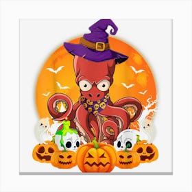 Squid Lover Scary Pumpkin Skull Witch Squid Halloween Canvas Print