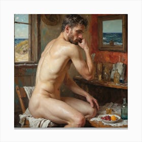 Nude Man Sitting By The Window Canvas Print