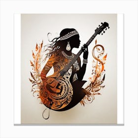 Silhouette Of A Woman Playing Guitar Canvas Print