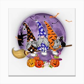 Happy Halloween Gnomes Pumpkin Witch Spooky Broom Canvas Print