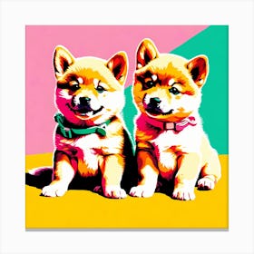 Shiba Inu Pups, This Contemporary art brings POP Art and Flat Vector Art Together, Colorful Art, Animal Art, Home Decor, Kids Room Decor, Puppy Bank 117th Canvas Print