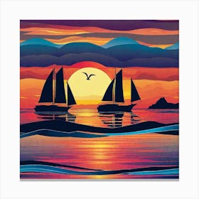 Sailboats At Sunset Canvas Print