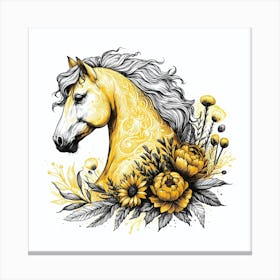 Yellow Horse With Flowers Canvas Print