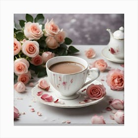 Pink Roses And Tea Canvas Print