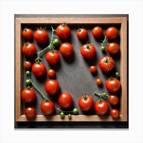 Red Tomatoes In A Wooden Frame Canvas Print