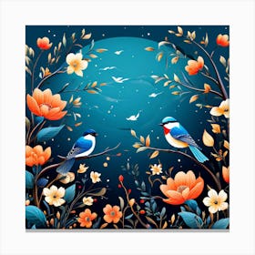 A Bright Toned Design With Flowers And Leaves Trees And Birds A Beautiful And Simple Picture Birds And Flowers Background Canvas Print