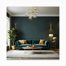 Living Room With Green Walls Canvas Print