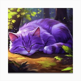 Purple Cat Sleeping In The Forest Canvas Print
