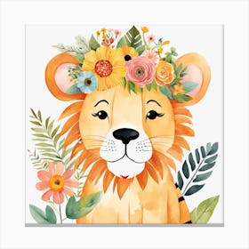 Floral Cute Baby Lion Nursery Illustration (20) Canvas Print