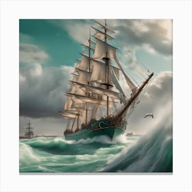 Ship In Stormy Sea Canvas Print