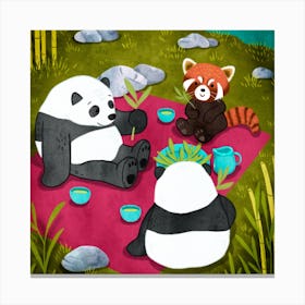 Pandas Picnic Square Canvas Print