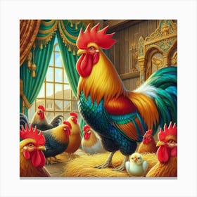 Rooster In Hay Canvas Print
