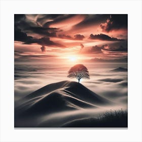 Lone Tree In The Fog Canvas Print