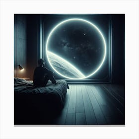 Man In A Room Looking At The Moon Canvas Print