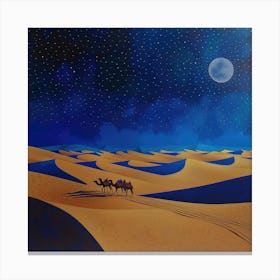 A Moonlit Desert Caravan. David Hockney Style 2 Canvas Print