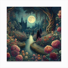 Into The Garden Tending To Enchanted Rose Gardens Under Amsterdam S Moonlight Style Gothic Floral Expressionism (3) Canvas Print