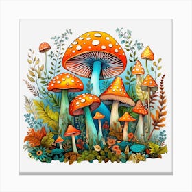 Mushrooms In The Forest 3 Canvas Print