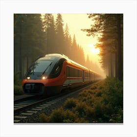 Luxury High Tech Train Navigating A Futuristic Forest At Golden Hour 1 Canvas Print