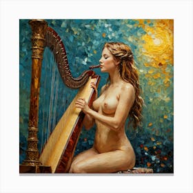 Nude Woman Playing Harp Canvas Print