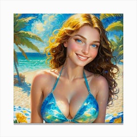 Beautiful Girl On The Beacdgh Canvas Print