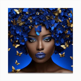 Beautiful African Woman With Blue Flowers Canvas Print