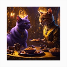Two Cats At A Table Canvas Print