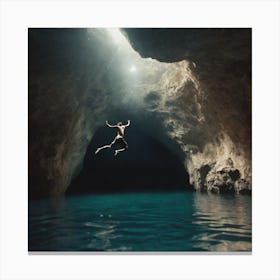 Man Jumping Into A Cave 1 Canvas Print