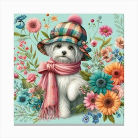 White Dog In A Hat Canvas Print